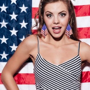 Mesh American Flag Red White & Blue USA America Earrings Patriotic Jewelry New